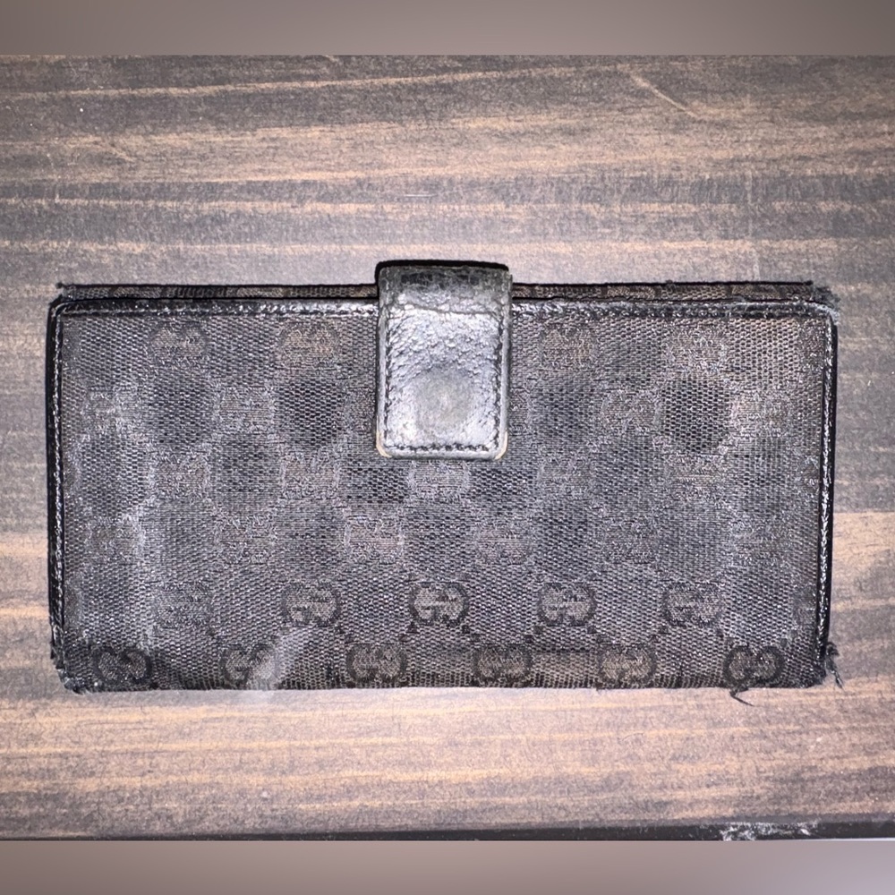 Gucci Black Monogram Canvas GG Snap Bifold Continental Wallet